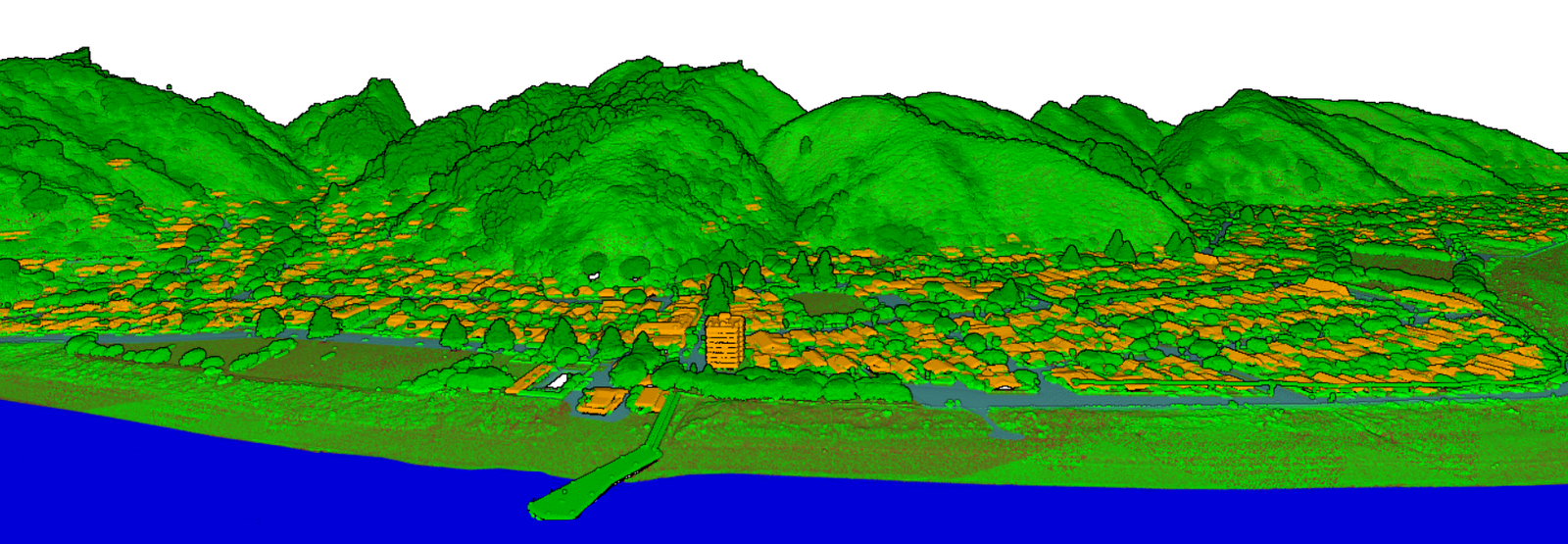 Coastal LiDAR elevation model with land, shoreline, and water classes