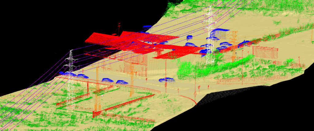 Classified LiDAR point cloud used for terrain and feature extraction